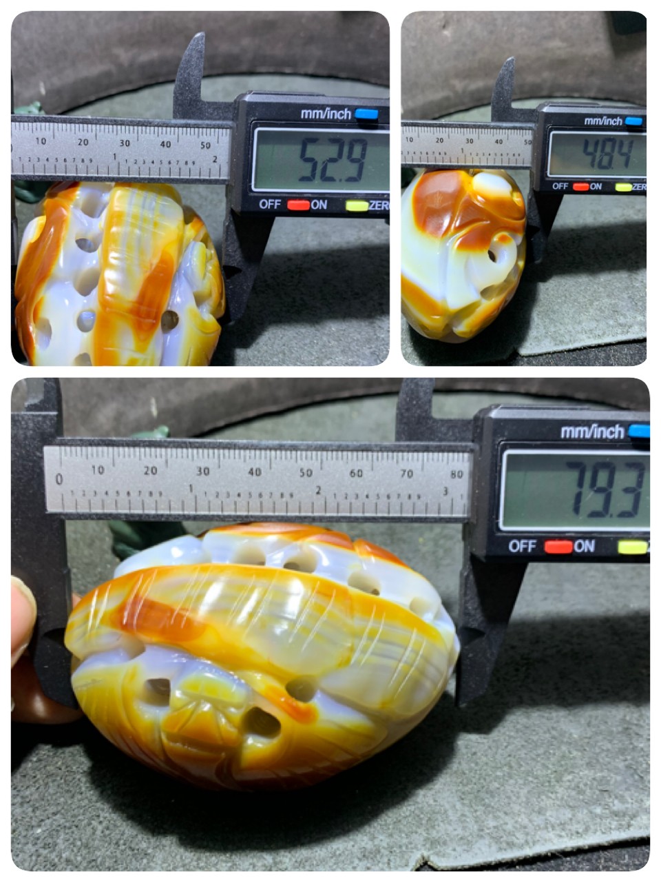 重器天然马达加斯加高玉化玛瑙手工雕刻竹节蝙蝠把件一个，