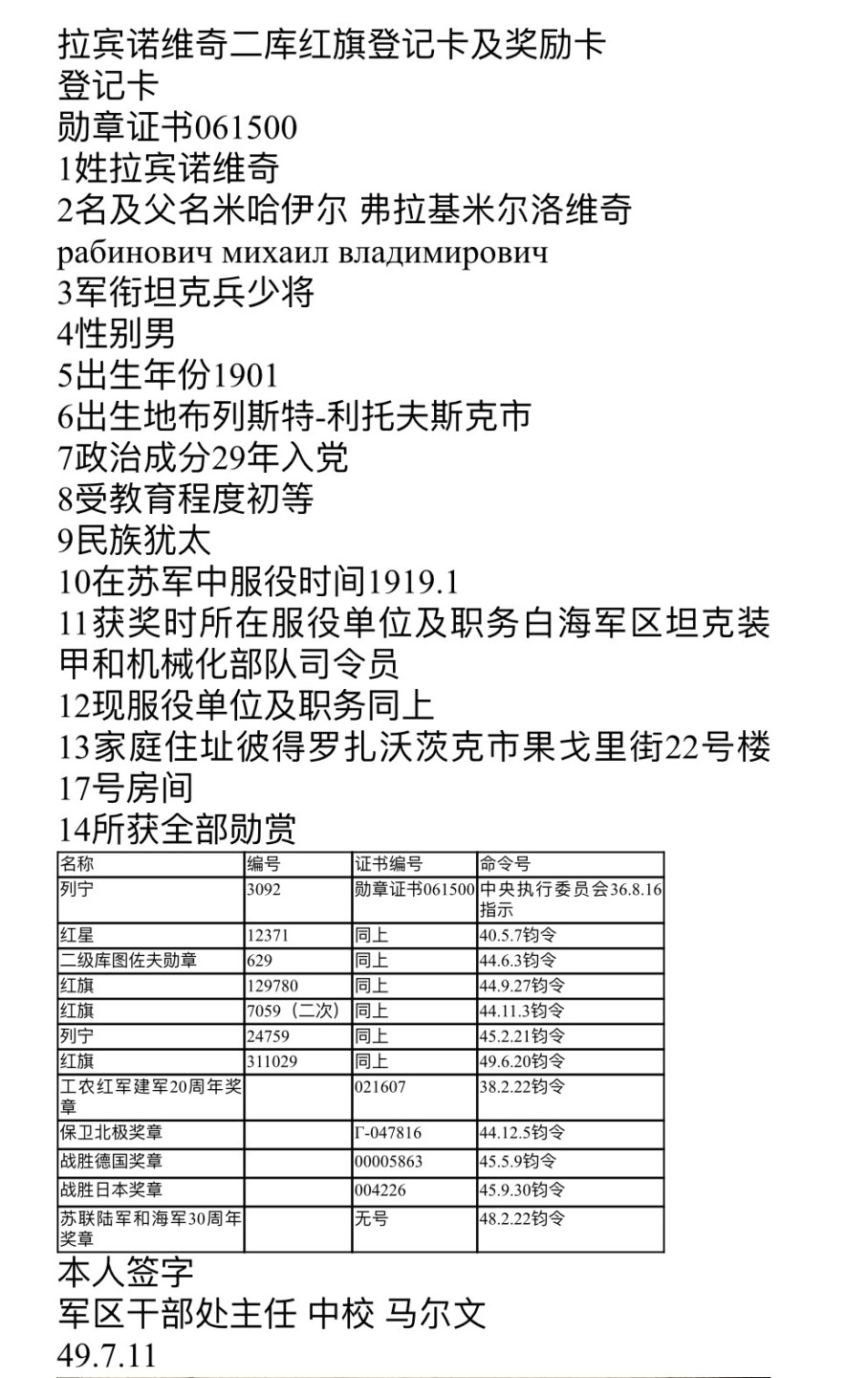 大猫徽章拍卖第214期  苏联红军20周年奖章套 得主为坦克装甲兵少将 较为难得