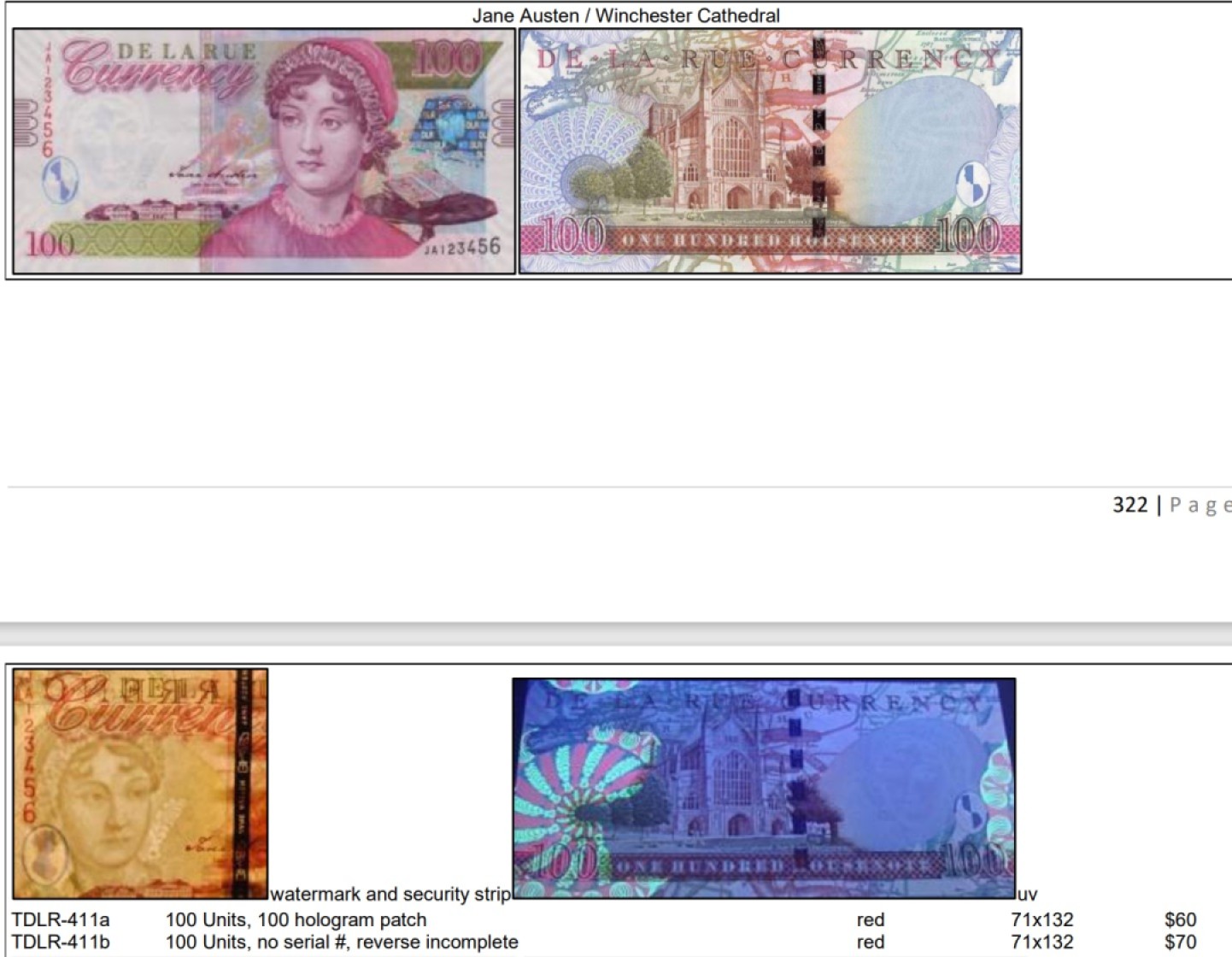 2025第25场（总第225期）：精品测试钞、塑料钞、纪念券、外钞综合场 德纳罗DLR “简奥斯汀”纸质测试钞UNC