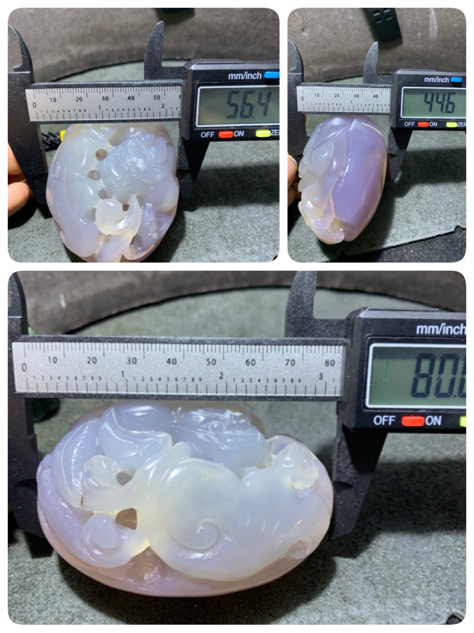 重器天然紫罗兰冰飘马达加斯加高玉化玛瑙手工镂空雕刻如意招财金蟾把件一个，