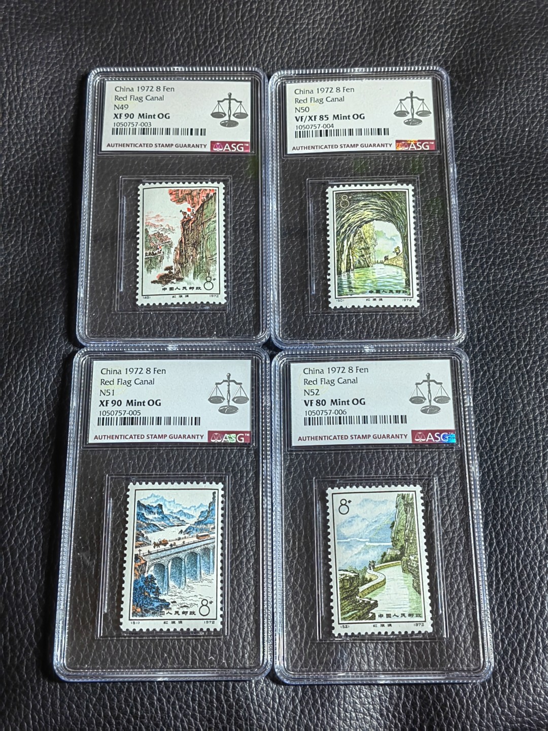 洪涛臻品批发群  精选邮票限时拍卖第一百五十七期 编号 49-52红旗渠新全  ASG评级 2枚90，1枚85，1枚80，均OG，全品送评，混分超高性价比，配分必备，喜欢不要错过