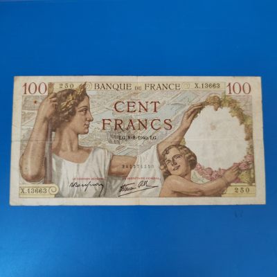 王之爱好～外国纸币 - 1940年，100法郎，法国纸币