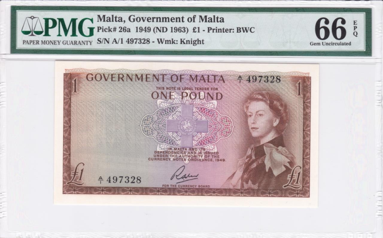 收藏联盟Quantum Auction 第227期拍卖 马耳他1963年1镑 PMG66 首发A/1冠