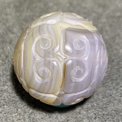 巴西玛瑙雕刻大云纹珠（回纹珠）一颗， - 巴西玛瑙雕刻大云纹珠（回纹珠）一颗，