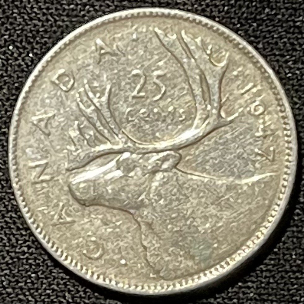 紫瑗钱币——第248期拍卖 加拿大 1947年 乔治六世 驯鹿 25分 5.84克 0.8银