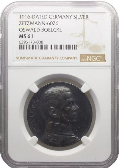 NGC MS61 德国 威廉二世银质勋章 1916 奥斯瓦尔德·贝尔克银 