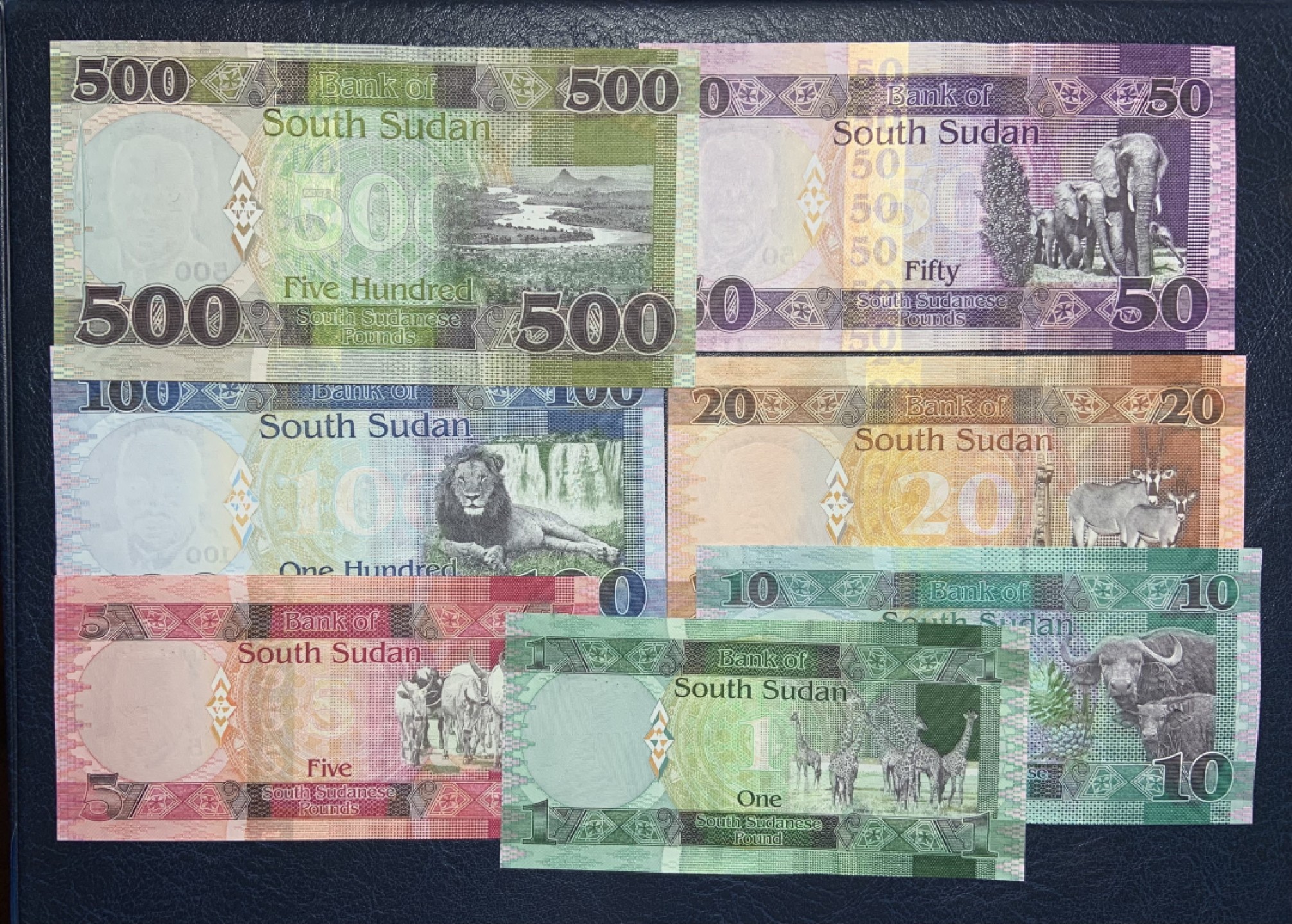 收藏联盟Quantum Auction 第227期拍卖 南苏丹2016-19年1-500镑一套 品相全新UNC 50和500边角有瑕疵，细节如图