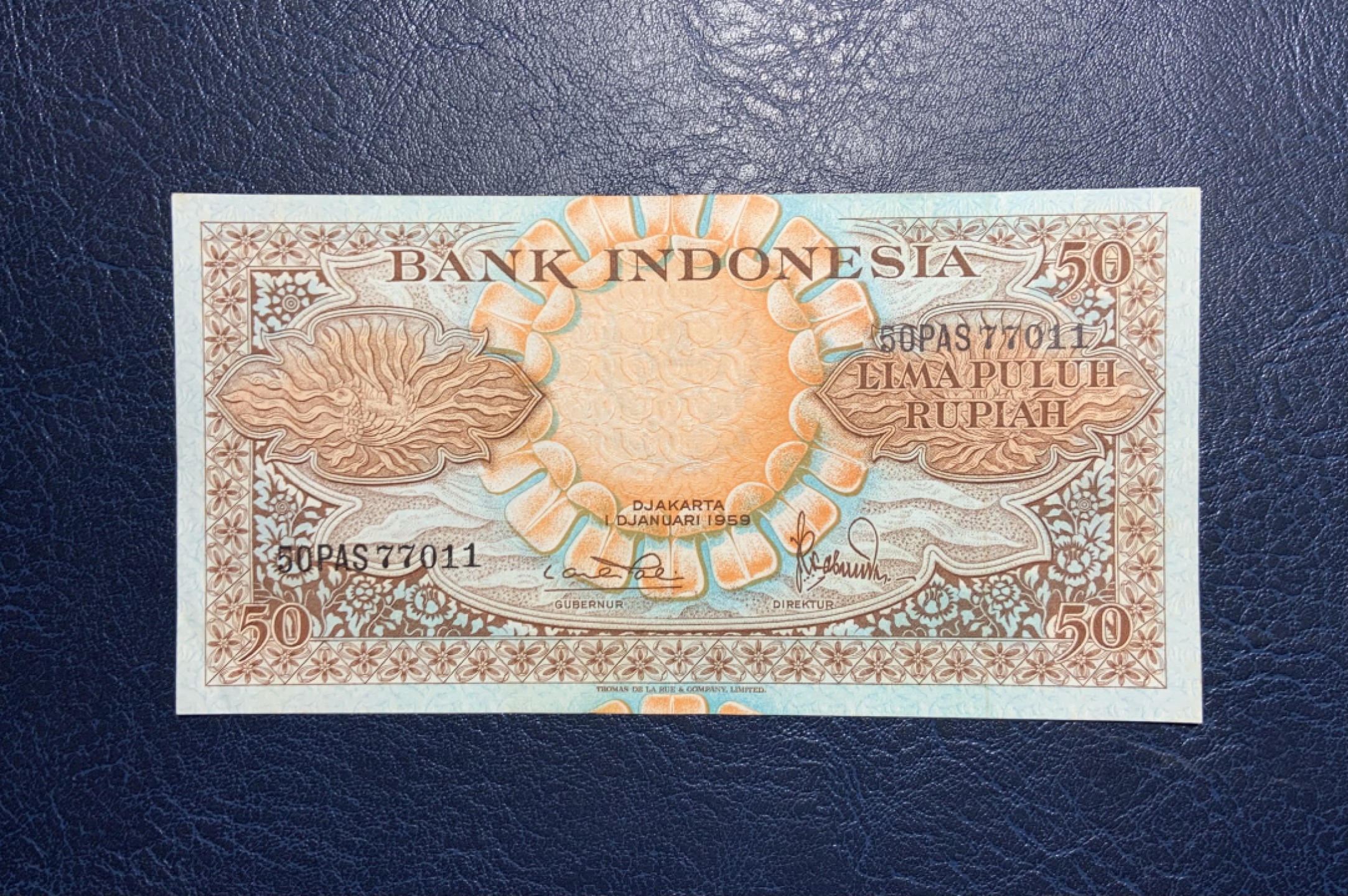 收藏联盟Quantum Auction 第227期拍卖 印度尼西亚1959年50卢比 品相UNC- 角折