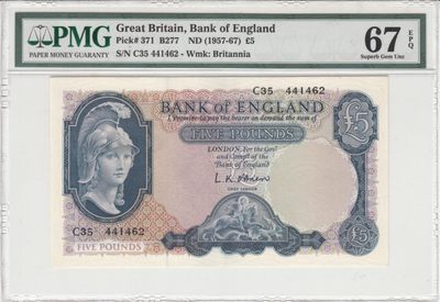 收藏联盟Quantum Auction 第227期拍卖 - 英国1957-67年5镑 PMG67