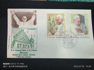 转发有赠品0起满30全国包邮，中外精品邮票明信片等纸品主题拍卖 - 梵蒂冈基督已故老教皇邮资封---金箔票一对---教皇在波兰华沙布道