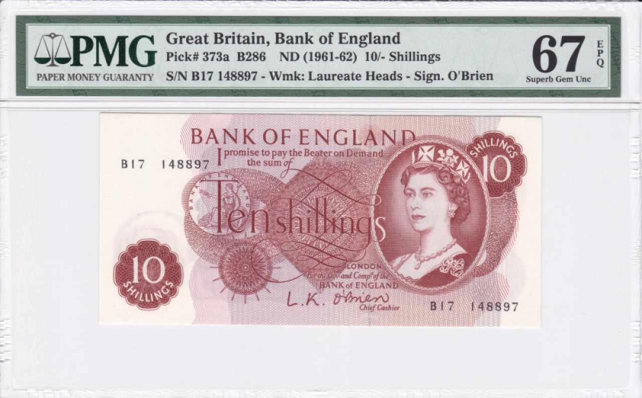 收藏联盟Quantum Auction 第227期拍卖 英国1961-67年10先令 PMG67