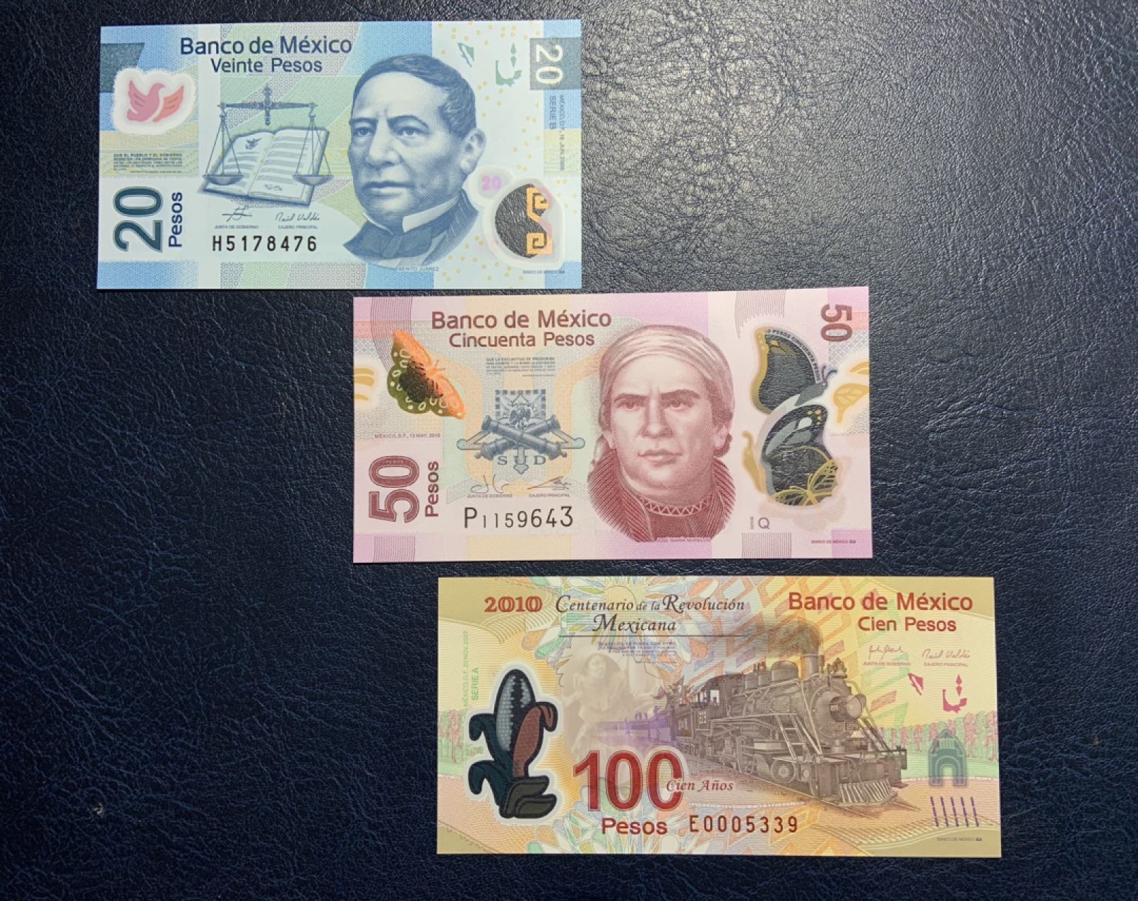 收藏联盟Quantum Auction 第227期拍卖 墨西哥2006-17年20-100比索 品相全新UNC 塑料钞 100为独立纪念钞