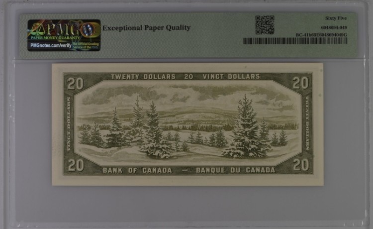 收藏联盟Quantum Auction 第228期拍卖 (已更新) 加拿大1954年20元 PMG65 劳伦斯山脉的雪松林 早期晚礼服女王 中等面值