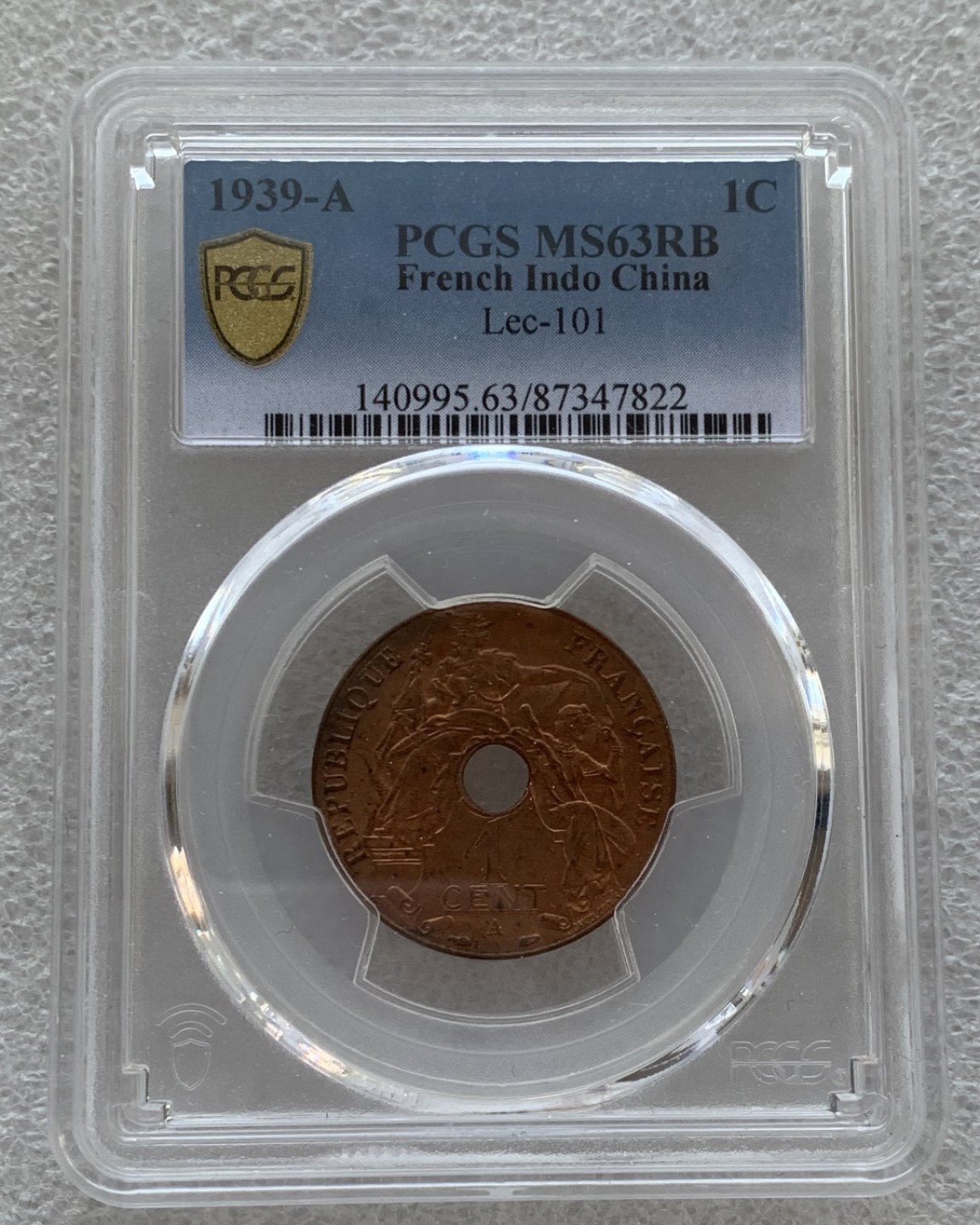 瓶子🏺第76期拍卖会 法属印支1939年百分之一铜币MS63