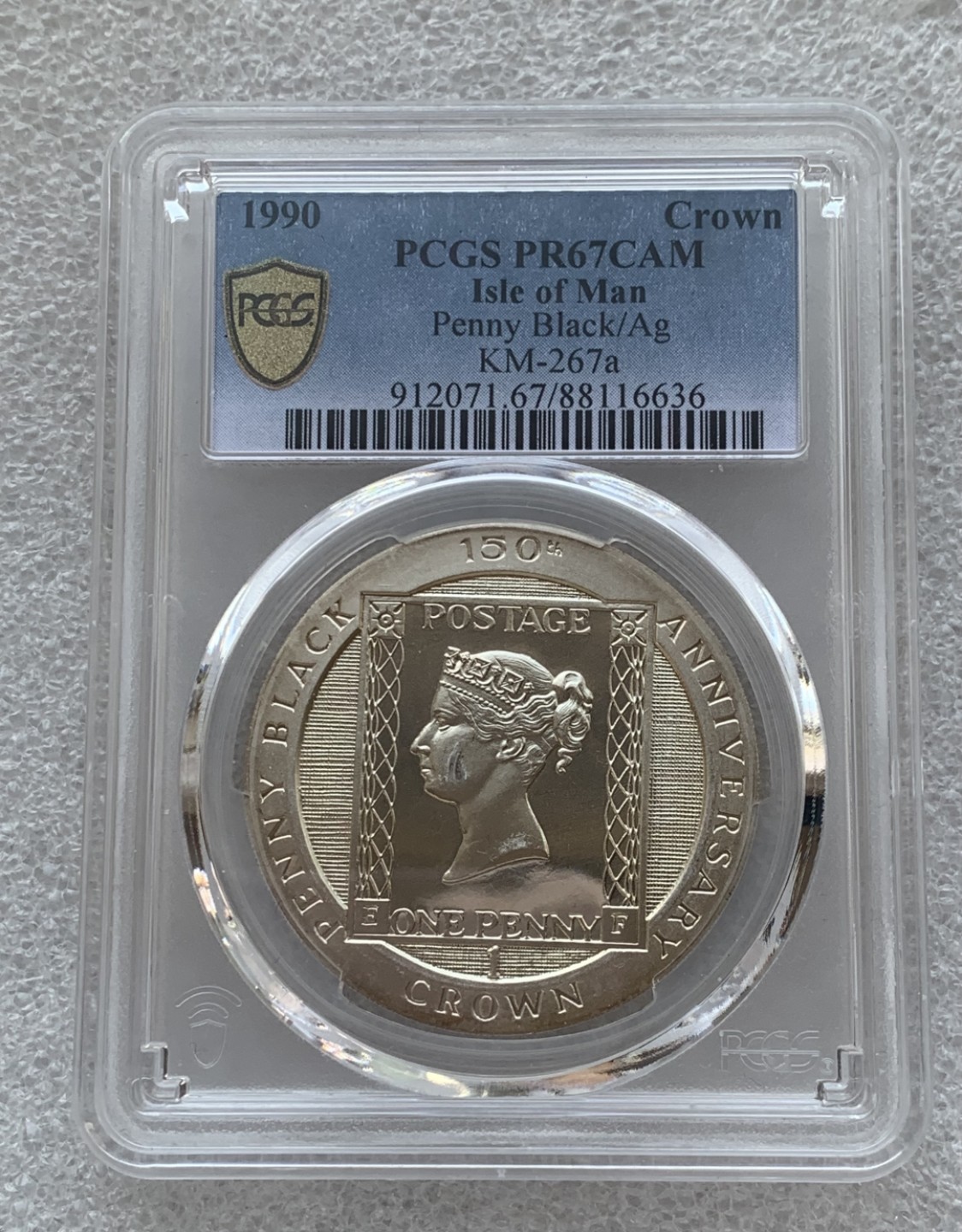 瓶子🏺第76期拍卖会 英属马恩岛1990年首枚黑便士邮票纪念精制银币PF67