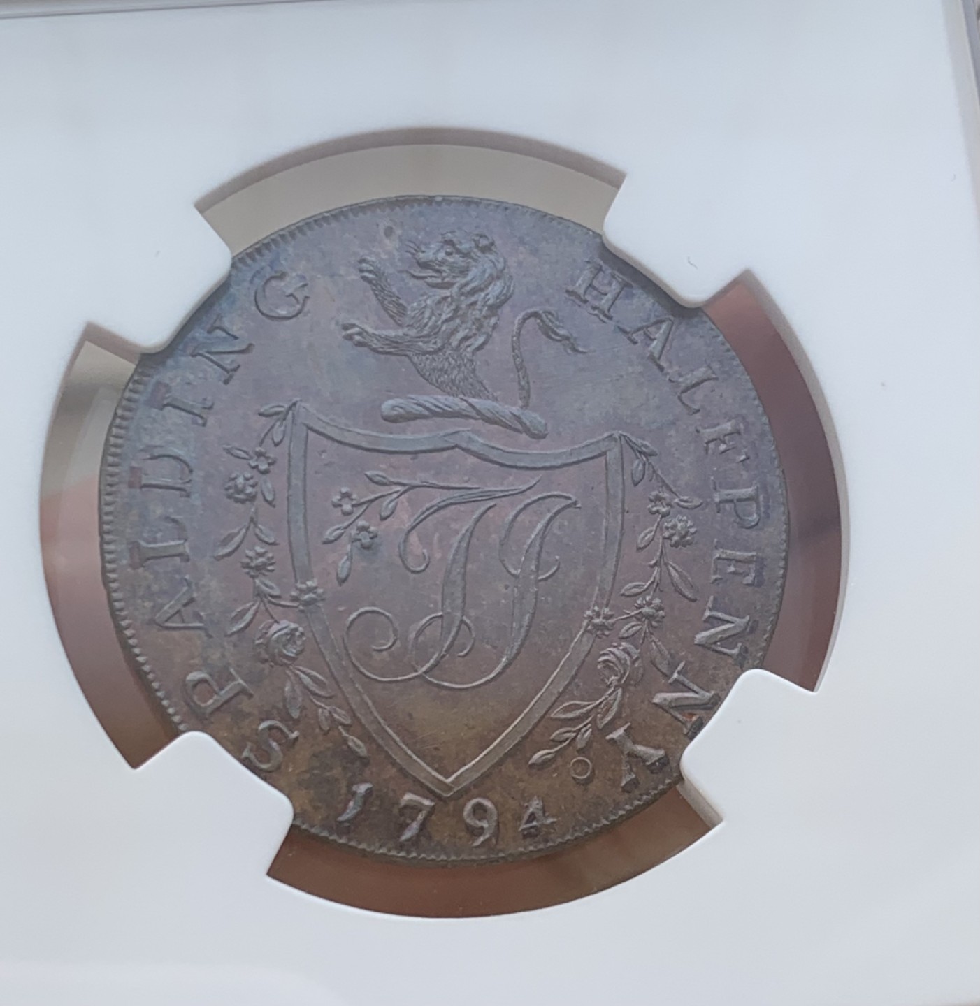 瓶子🏺第76期拍卖会 英国1794年林肯郡·斯伯丁1/2便士代币MS65