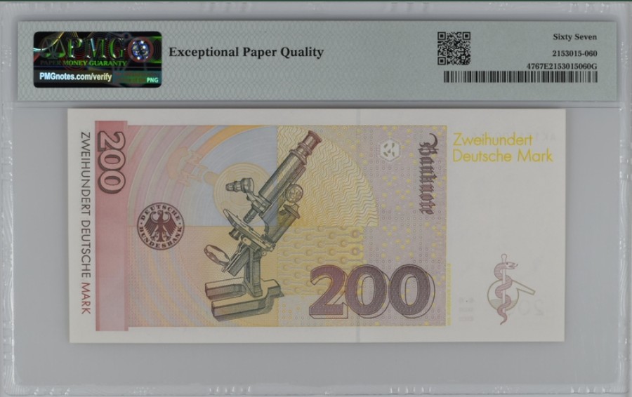 收藏联盟Quantum Auction 第228期拍卖 (已更新) 德国联邦1996年200马克 PMG67 医学家艾尔利希-梅毒特效药666发现者