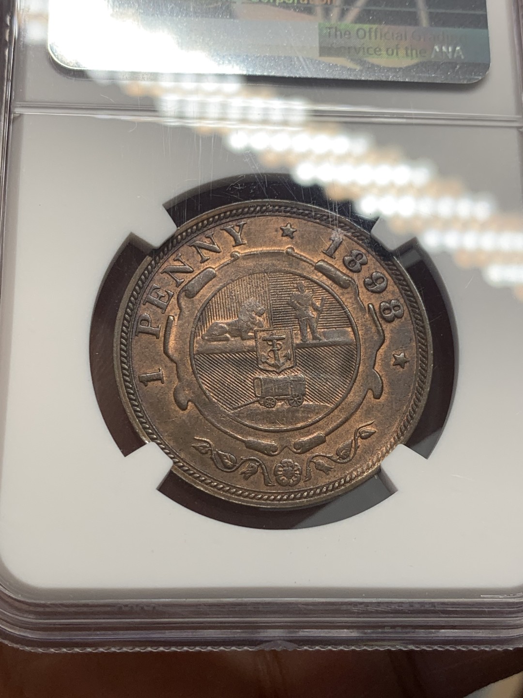 《竞宝斋》第130场-周日，周一连拍 (全场包邮) NGC MS65RB 南非 1898年 德兰士瓦1便士铜币 高分好状态