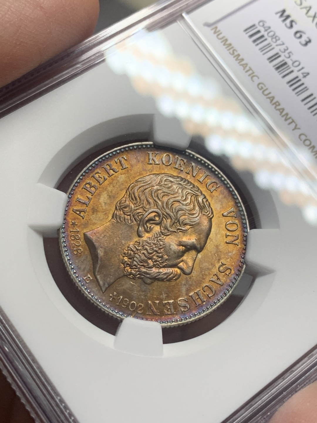 《竞宝斋》第130场-周日，周一连拍 (全场包邮) NGC-MS63 德国萨克森 1902年 2马克银币 定金金财包浆 新年发大财