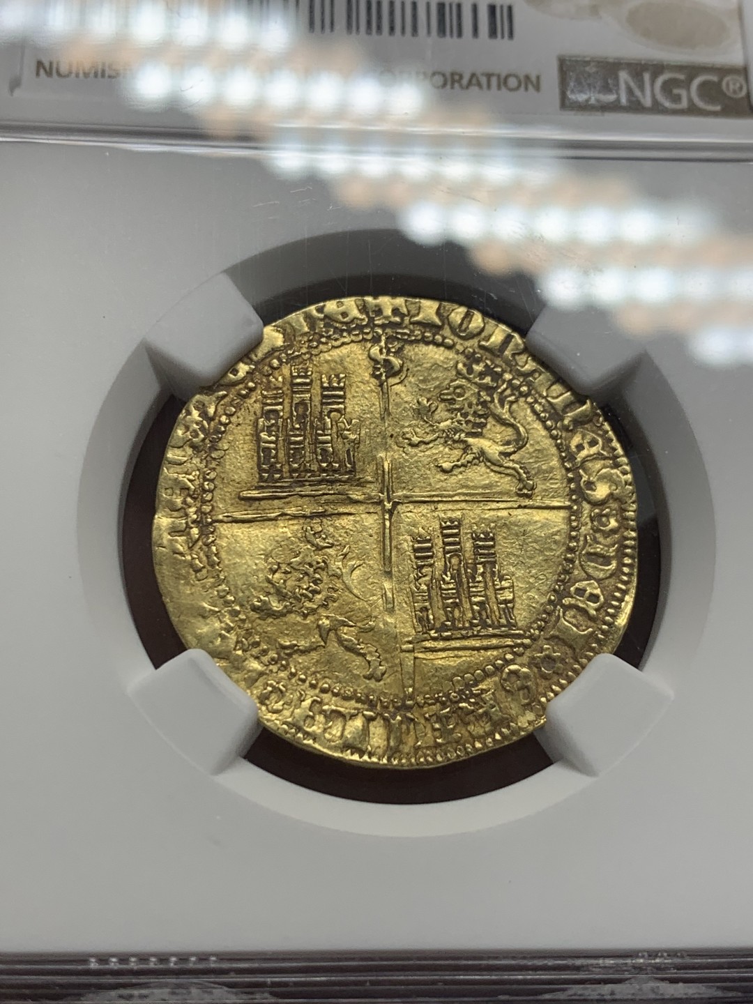 《竞宝斋》第130场-周日，周一连拍 (全场包邮) NGC-UNC 西班牙1406年 塞维利亚造 胡安二世 1DOBLA金币 非常罕见的早期金币 老东西还是要美国总部评级 这枚可以换盒