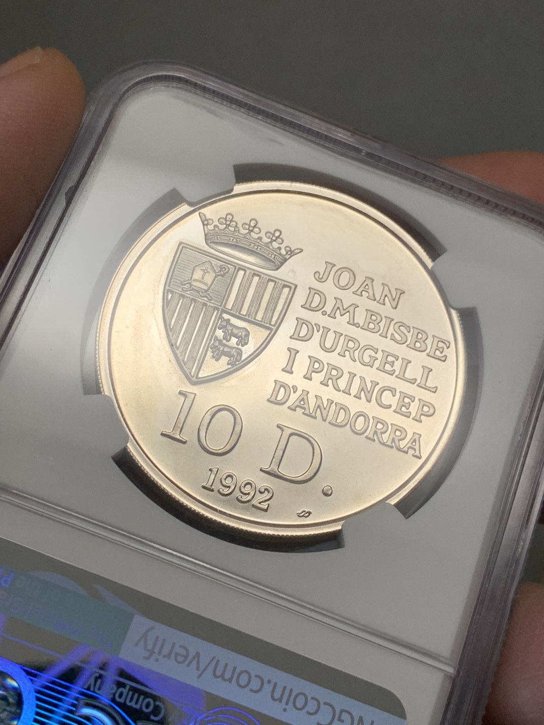 《竞宝斋》第130场-周日，周一连拍 (全场包邮) NGC-PF67 安道尔1992年 羚羊 10第纳尔 精制大银币