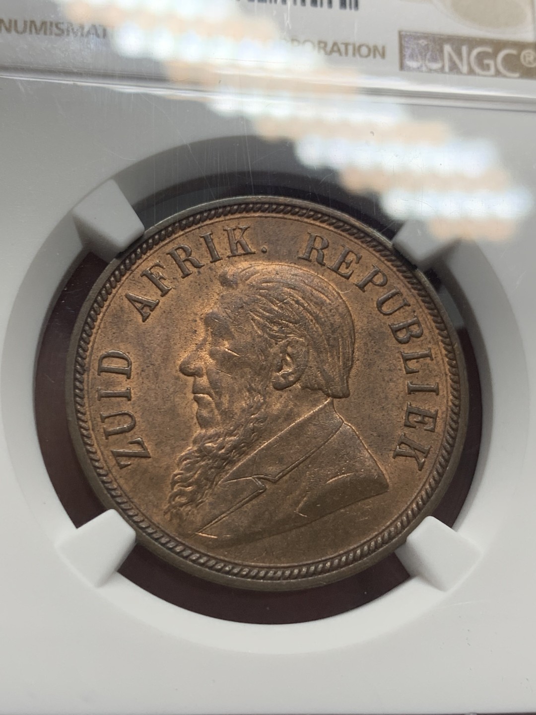 《竞宝斋》第130场-周日，周一连拍 (全场包邮) NGC MS65RB 南非 1898年 德兰士瓦1便士铜币 高分好状态