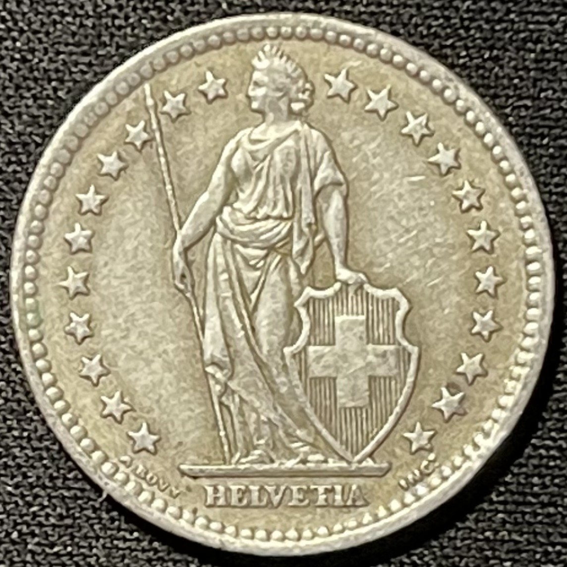 紫瑗钱币——第249期拍卖 瑞士 1958年 赫尔维蒂亚 2法郎 10克 0.835银