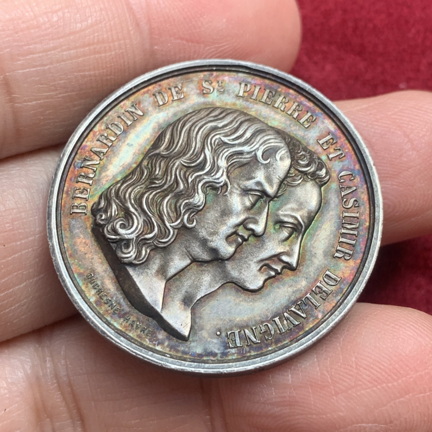 《竞宝斋》第130场-周日，周一连拍 (全场包邮) 法国 双人头 圆形银质代用币 深彩黑漆古包浆 16.4克 银标