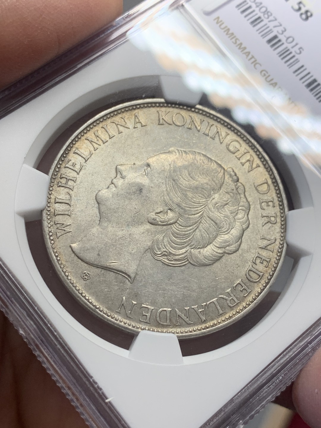 《竞宝斋》第130场-周日，周一连拍 (全场包邮) NGC-AU58 荷兰1937年 威廉米娜女王 2.5盾大银币 原光好品