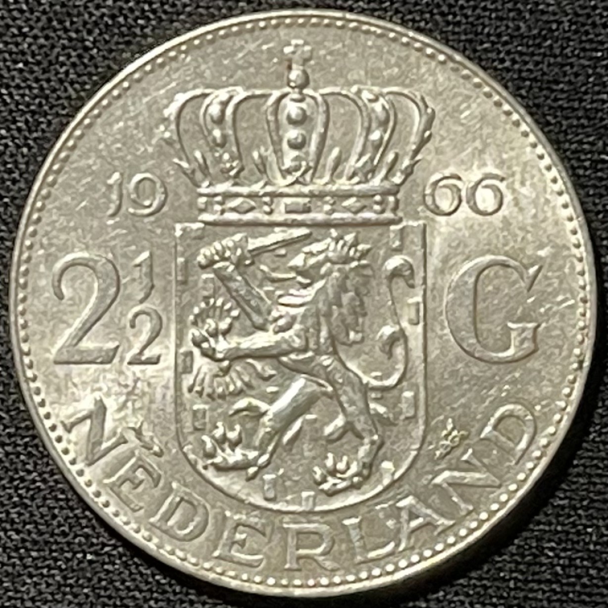 紫瑗钱币——第249期拍卖 荷兰 1966年 朱丽安娜 2.5盾 15克 0.72银 UNC