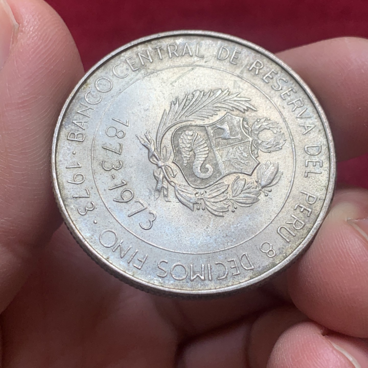 《竞宝斋》第130场-周日，周一连拍 (全场包邮) 秘鲁1973年秘日贸易一百年100索尔纪念银币