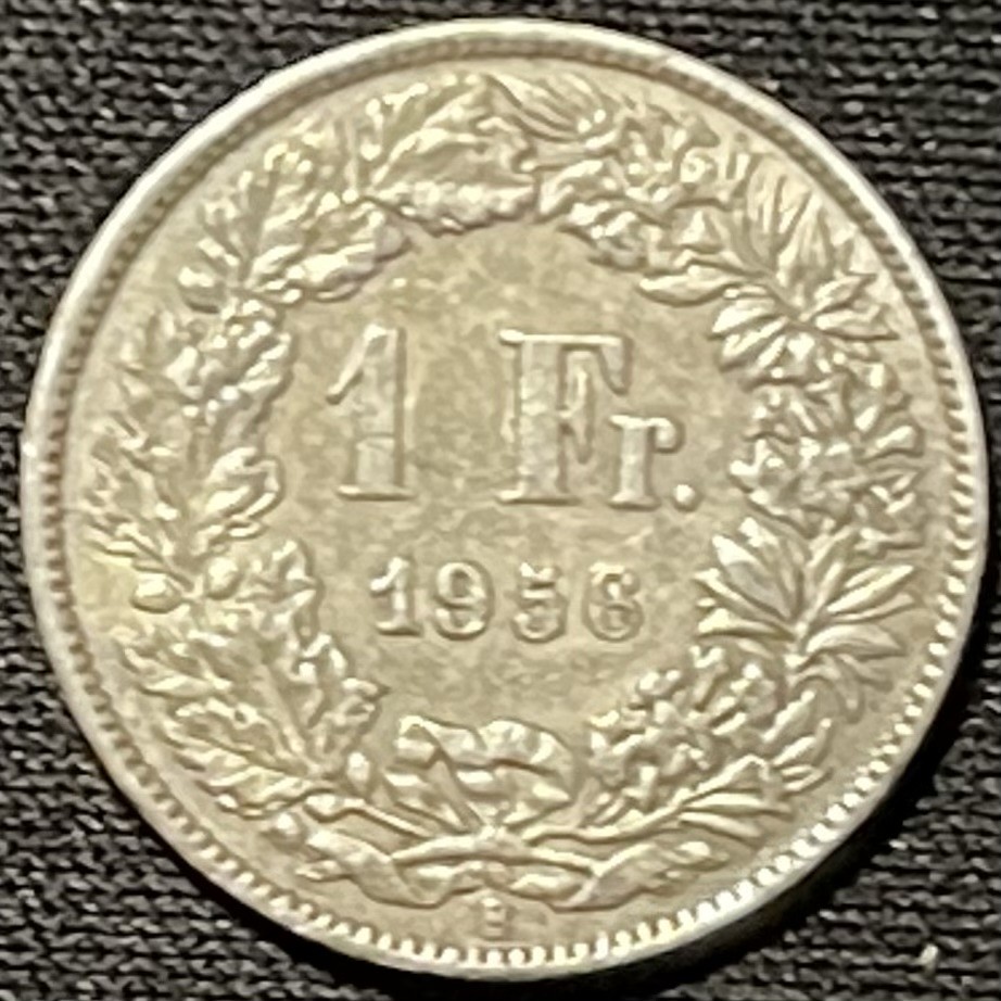 紫瑗钱币——第249期拍卖 瑞士 1956年 赫尔维蒂亚女神 1法郎 5克 0.835银