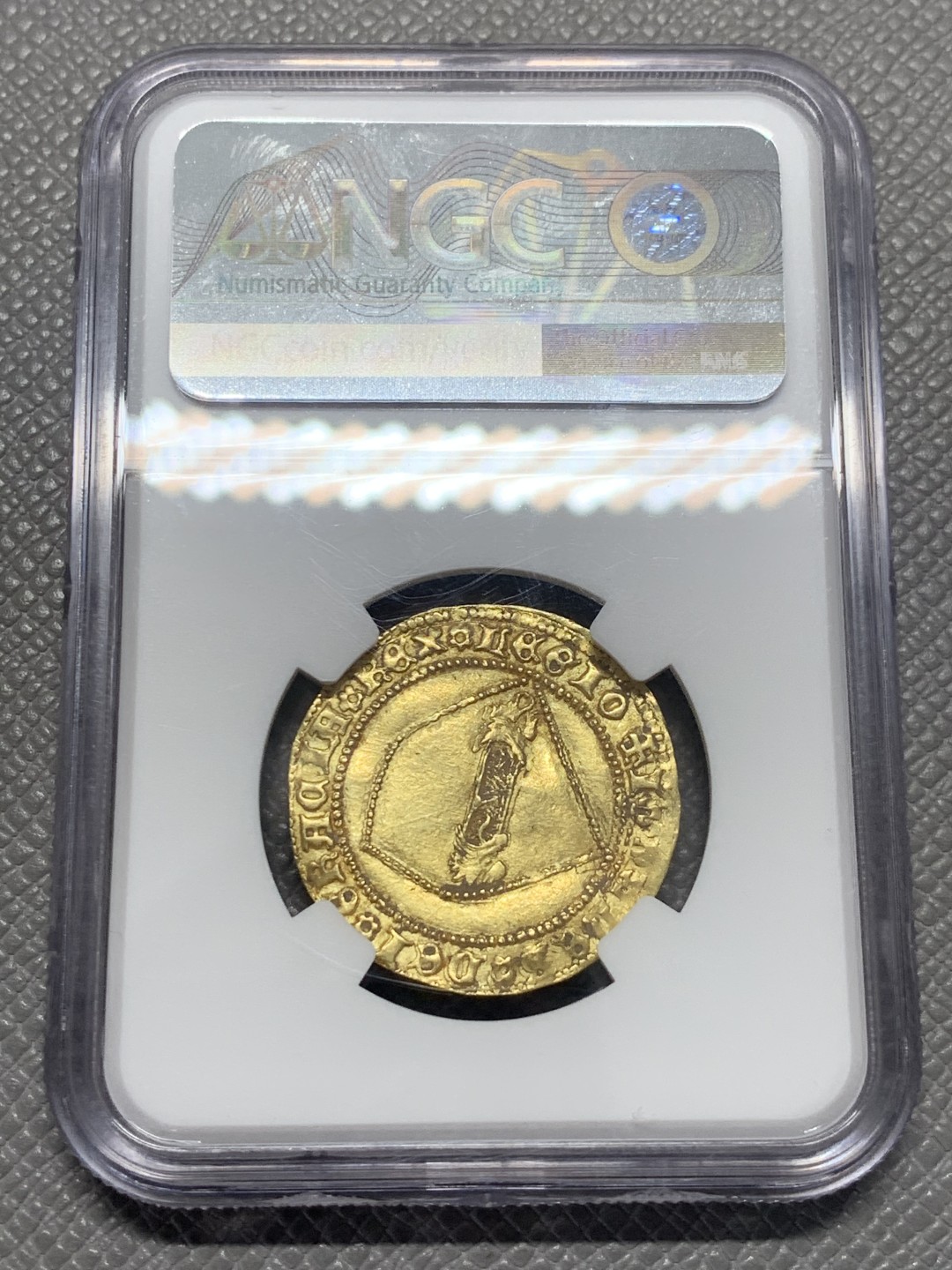 《竞宝斋》第130场-周日，周一连拍 (全场包邮) NGC-UNC 西班牙1406年 塞维利亚造 胡安二世 1DOBLA金币 非常罕见的早期金币 老东西还是要美国总部评级 这枚可以换盒