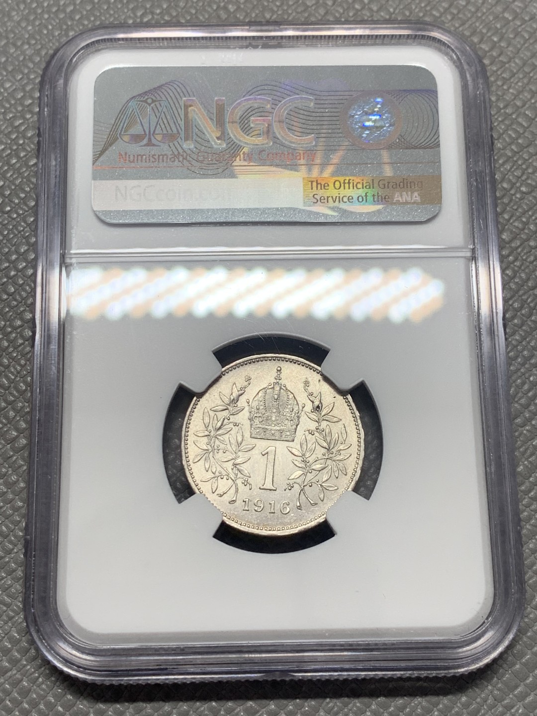 《竞宝斋》第130场-周日，周一连拍 (全场包邮) NGC-MS63 奥地利1916年 佛兰茨一世 1克朗银币 原光好品