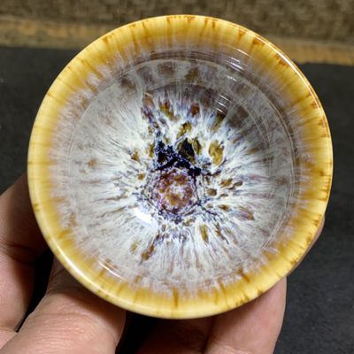窑变天目釉沙滩蓝品茗杯一个， - 窑变天目釉沙滩蓝品茗杯一个，