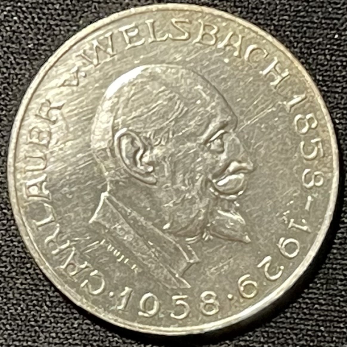 紫瑗钱币——第249期拍卖 奥地利 1958年 化学家奥尔诞辰100周年 25先令 13克 0.8银