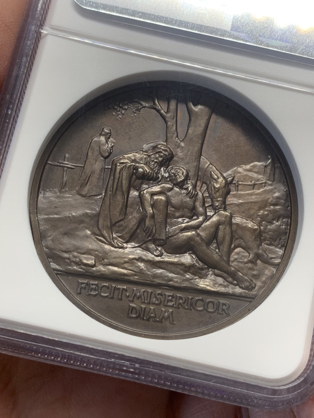 《竞宝斋》第130场-周日，周一连拍 (全场包邮) NGC MS64 1946年梵蒂冈教皇庇护十二世二战结束纪念高浮雕铜章 稀少难得 品相完美 加厚盒装