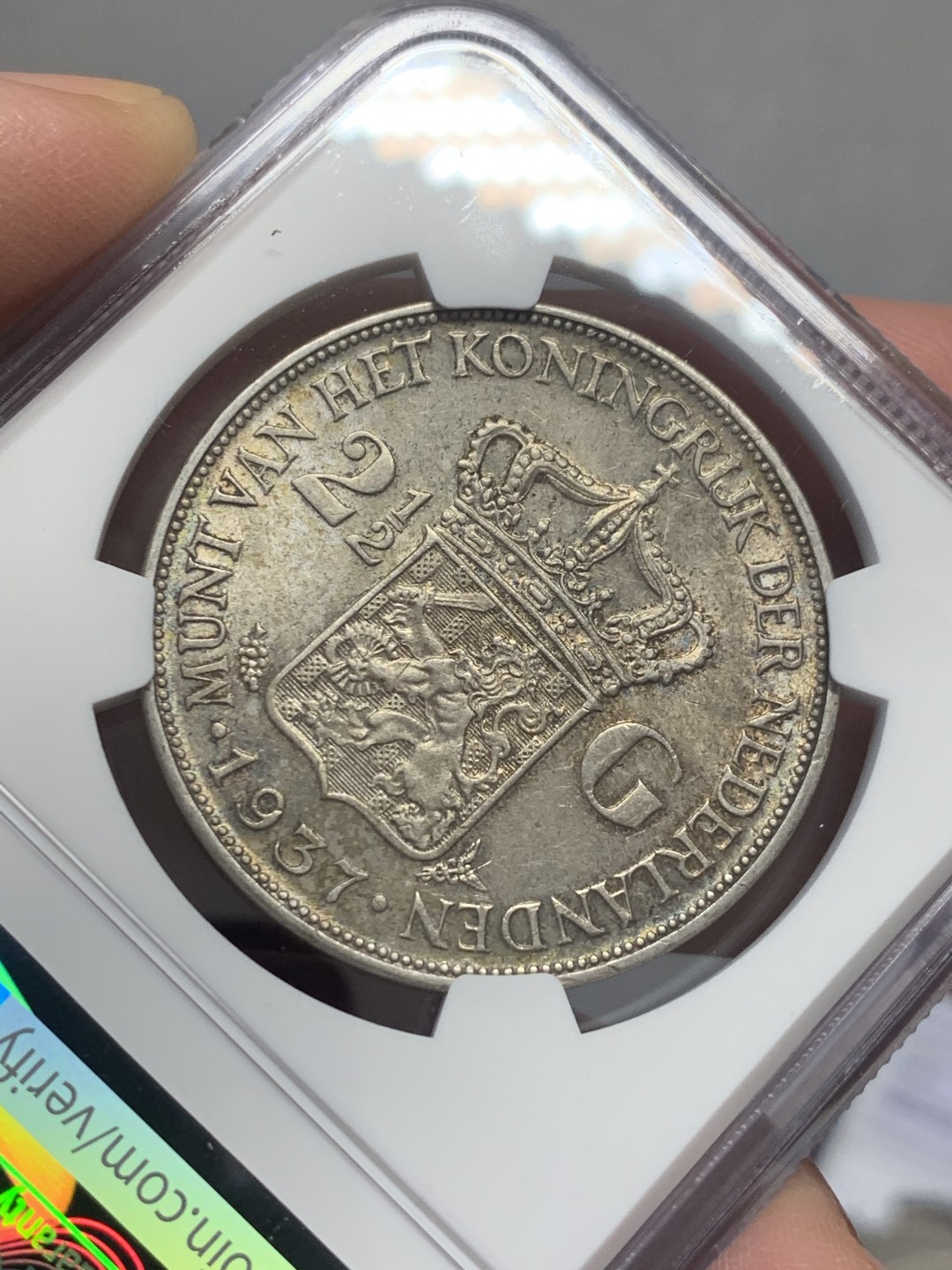 《竞宝斋》第130场-周日，周一连拍 (全场包邮) NGC-AU58 荷兰1937年 威廉米娜女王 2.5盾大银币 原光好品