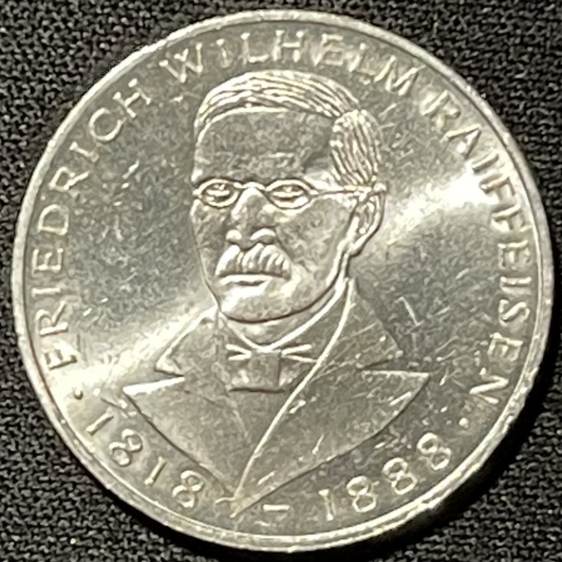 紫瑗钱币——第249期拍卖 德国 1968年 J厂 威廉 莱佛森150周年 5马克 11.2克 0.625银 UNC