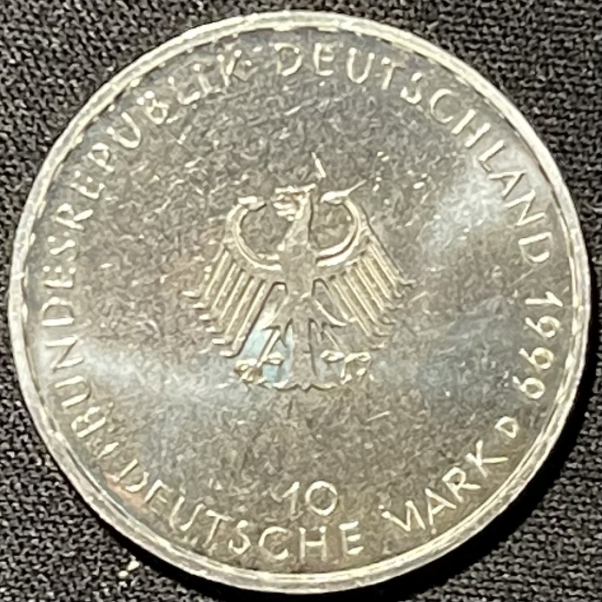 紫瑗钱币——第249期拍卖 德国 1999年 D厂 宪法50周年 10马克 15.5克 0.925银 UNC