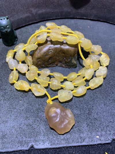 精美天然阿拉善玛瑙麻皮蜜蜡黄色项链加糖心吊坠项链一条， - 精美天然阿拉善玛瑙麻皮蜜蜡黄色项链加糖心吊坠项链一条，