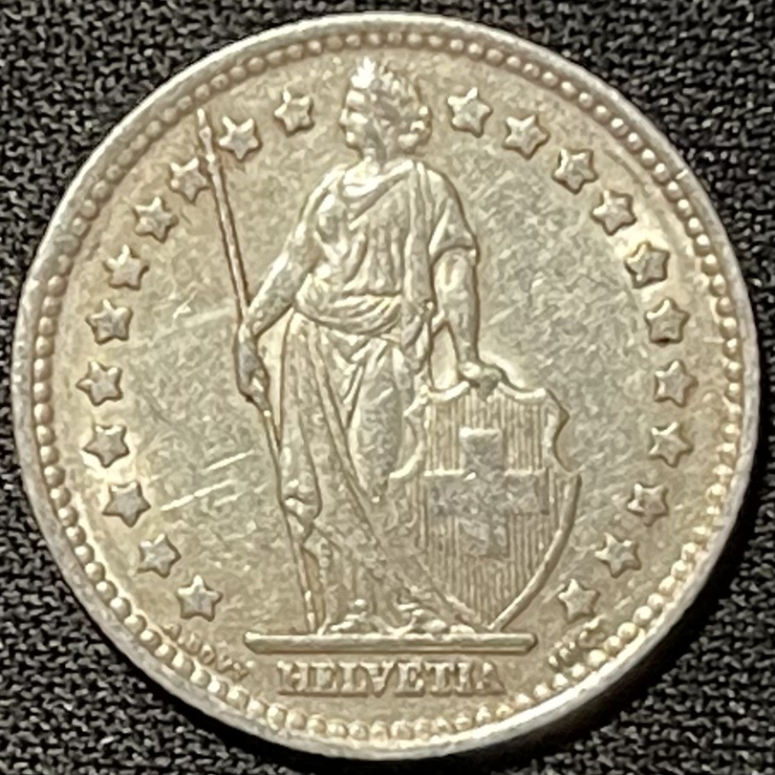 紫瑗钱币——第249期拍卖 瑞士 1952年 赫尔维蒂亚 1法郎 5克 0.835银