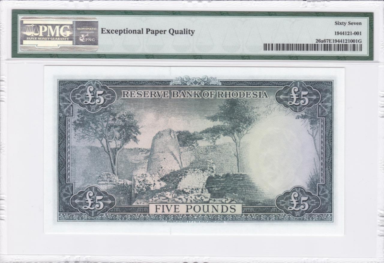 收藏联盟Quantum Auction 第228期拍卖 (已更新) 罗得西亚1964年5镑 PMG67 精美初版 大津巴布韦遗址 高面值