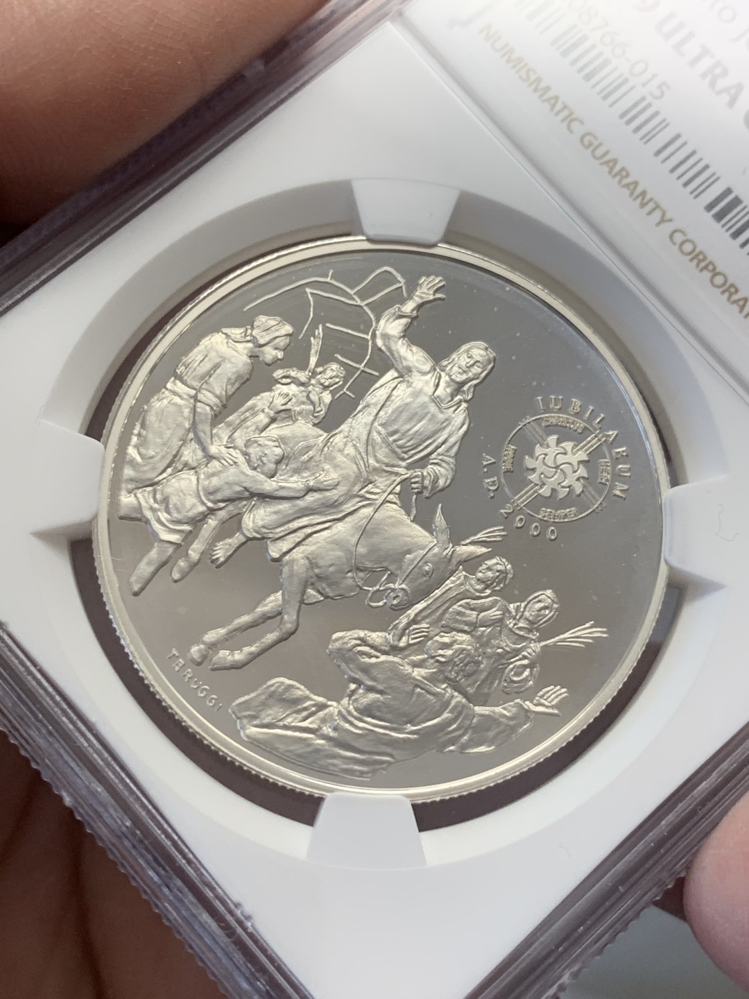 《竞宝斋》第130场-周日，周一连拍 (全场包邮) 冠军分 NGC-PF69 安道尔1999年 进入圣城耶路撒冷 10第纳尔精制大银币