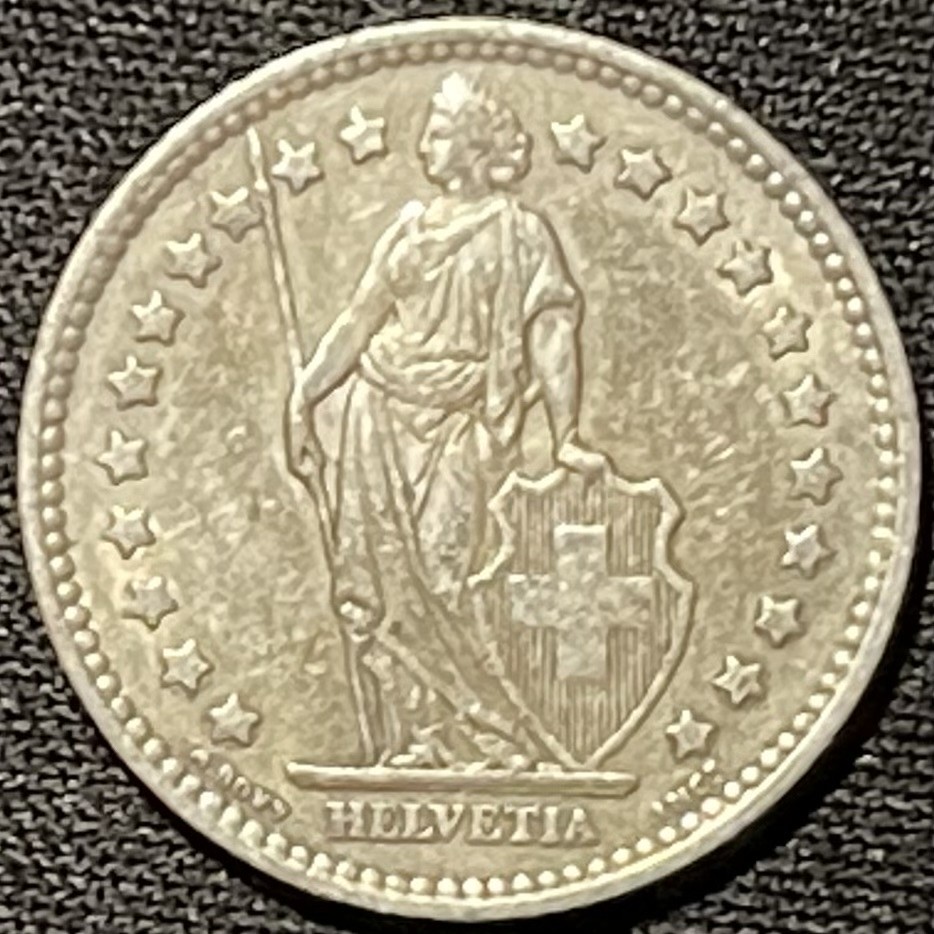 紫瑗钱币——第249期拍卖 瑞士 1956年 赫尔维蒂亚女神 1法郎 5克 0.835银