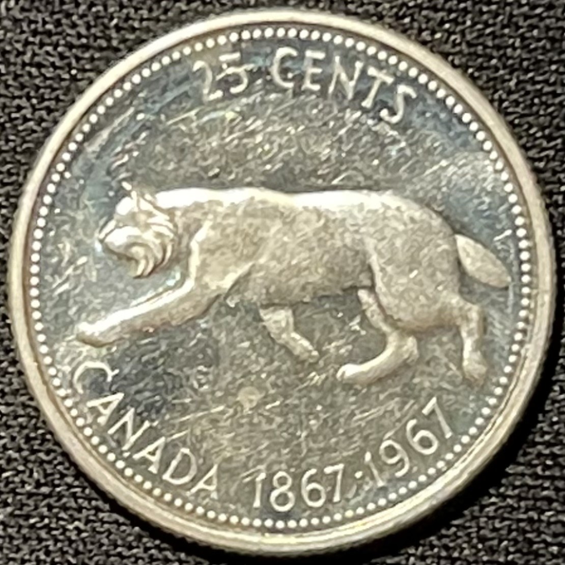 紫瑗钱币——第249期拍卖 加拿大 1967年 伊丽莎白二世 建国百年 豹 25分 5.84克 0.8银