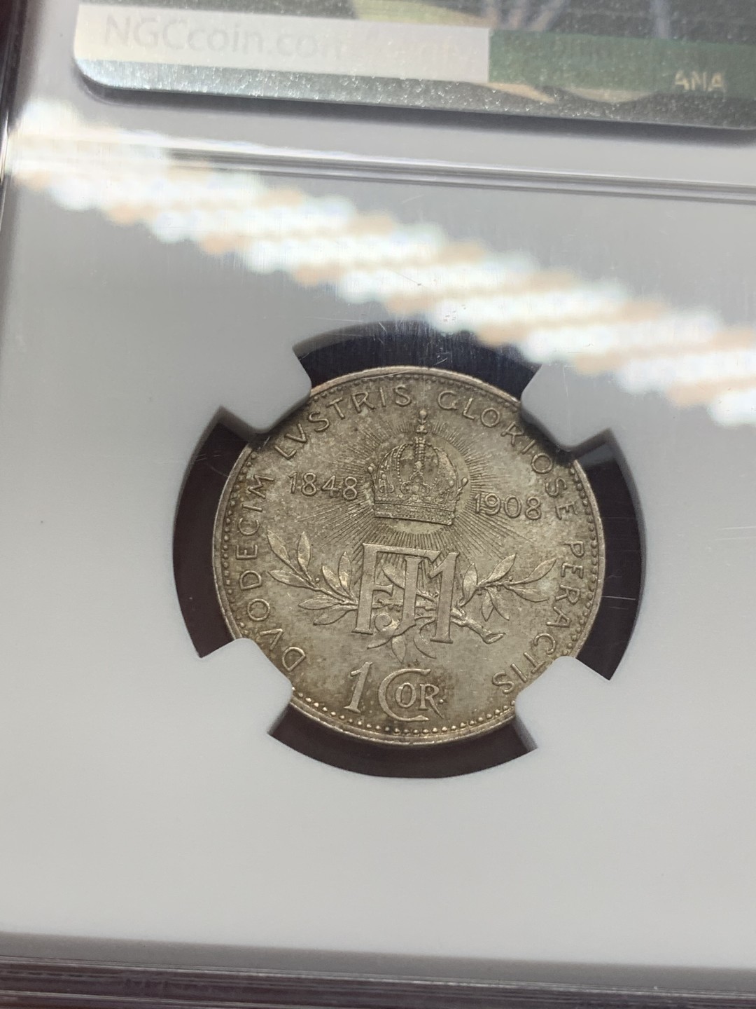 《竞宝斋》第130场-周日，周一连拍 (全场包邮) NGC MS62 奥地利 1908年 弗朗茨·约瑟夫一世统治60周年 纪念 1克朗银币