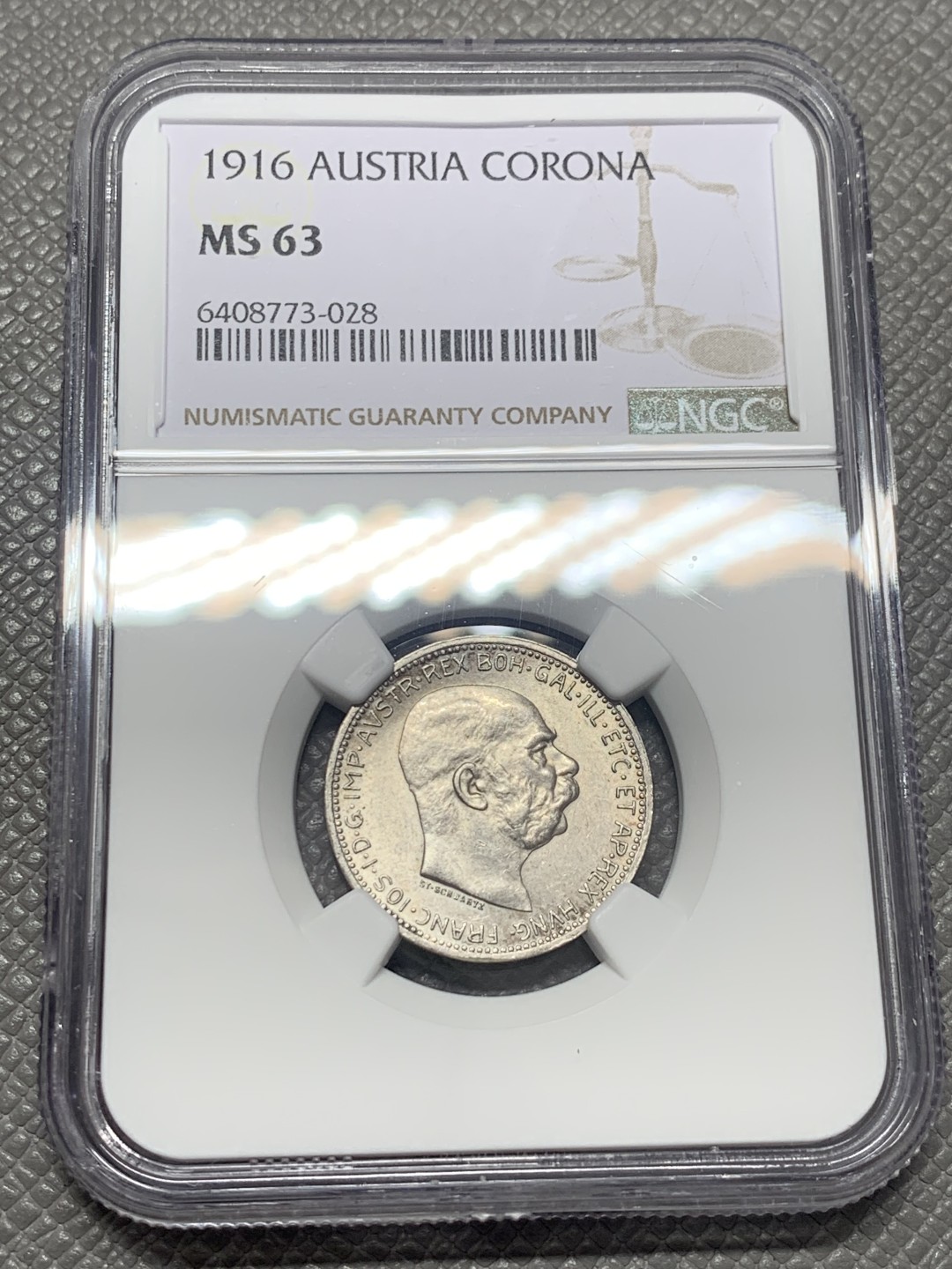 《竞宝斋》第130场-周日，周一连拍 (全场包邮) NGC-MS63 奥地利1916年 佛兰茨一世 1克朗银币 原光好品