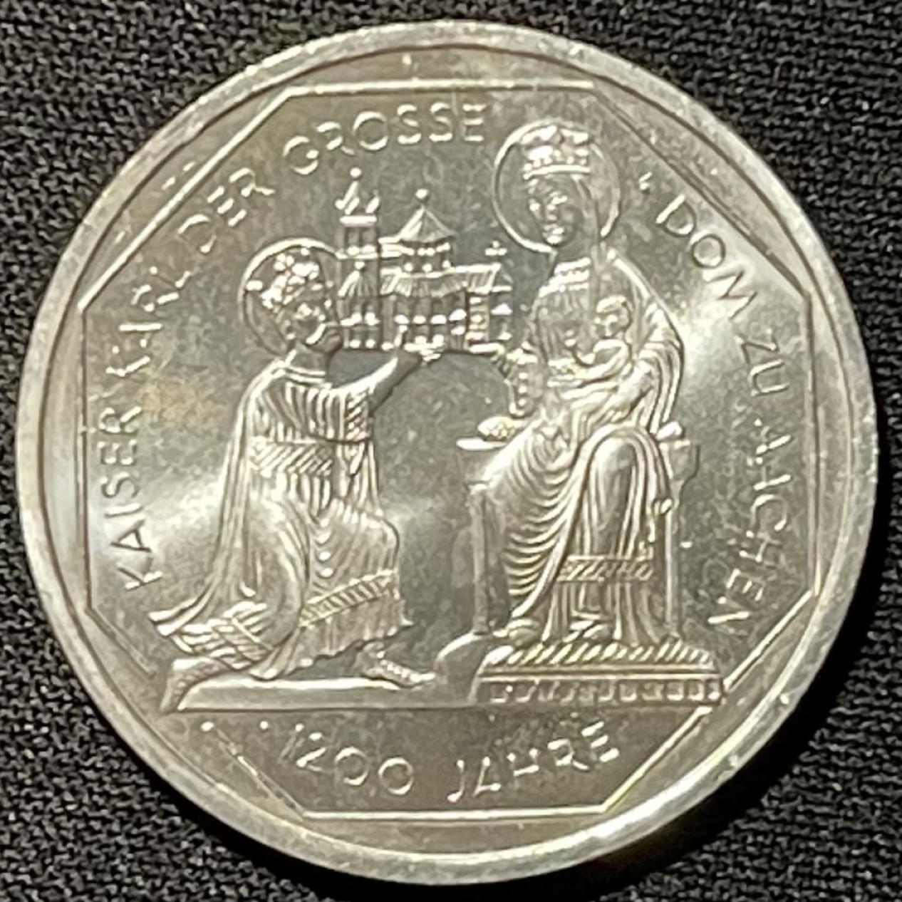 紫瑗钱币——第249期拍卖 德国 2000年 G版 亚琛大教堂1200周年 10马克 15.5克 0.925银 UNC