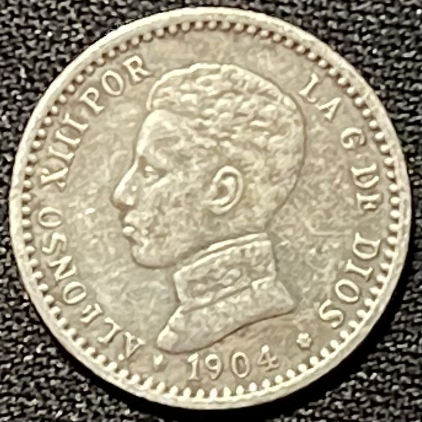 紫瑗钱币——第249期拍卖 西班牙 1904年 阿方索十三世 少年头 50分 2.5克 0.835银